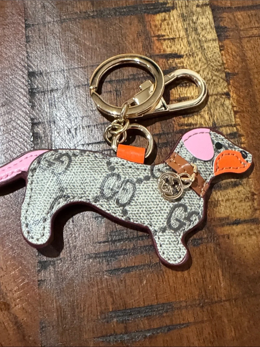 Canvas Dachshund Key Charm with Pink & Orange Accents